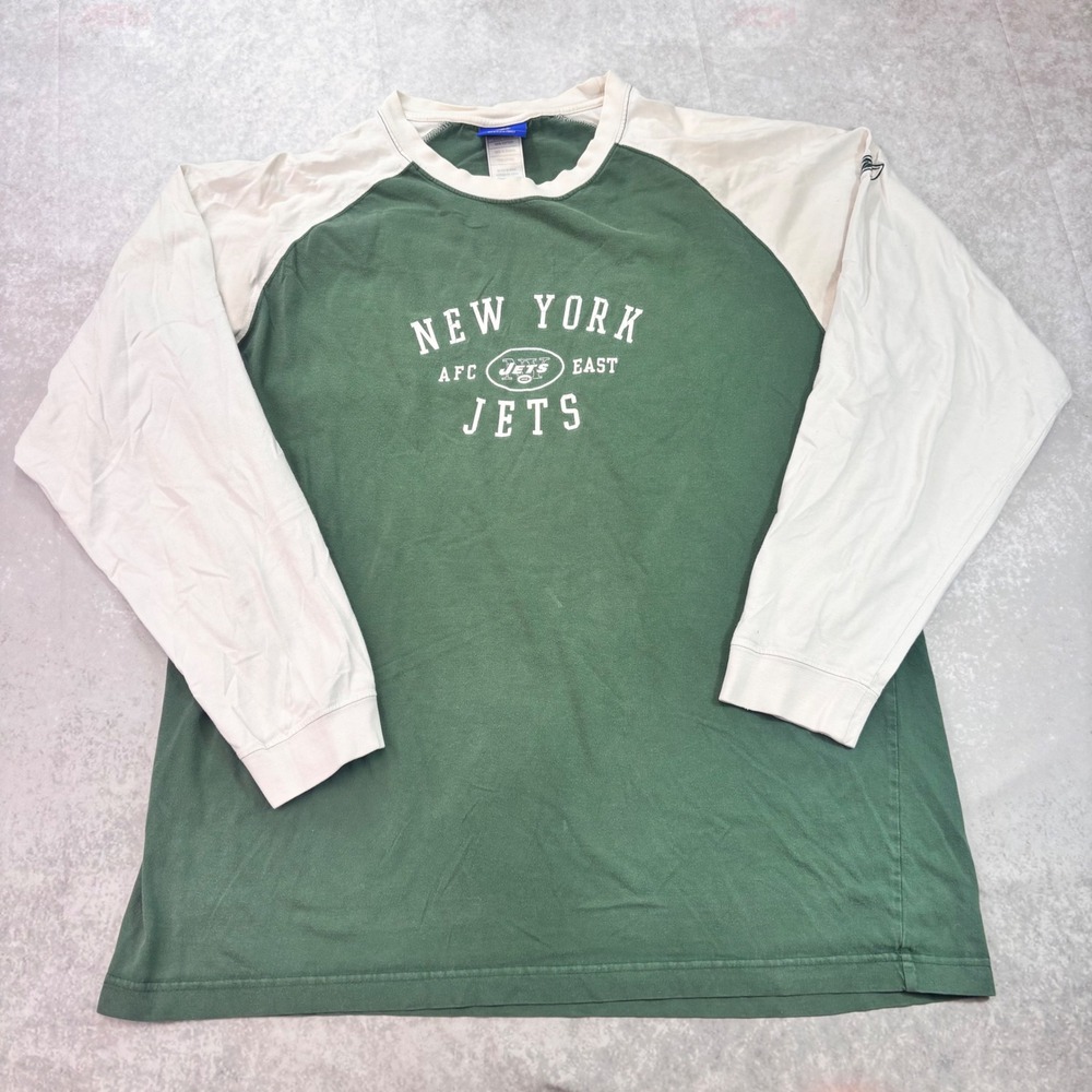 Reebok NFL New York Jets Shirt Men's XL Green White Long Sleeve Raglan